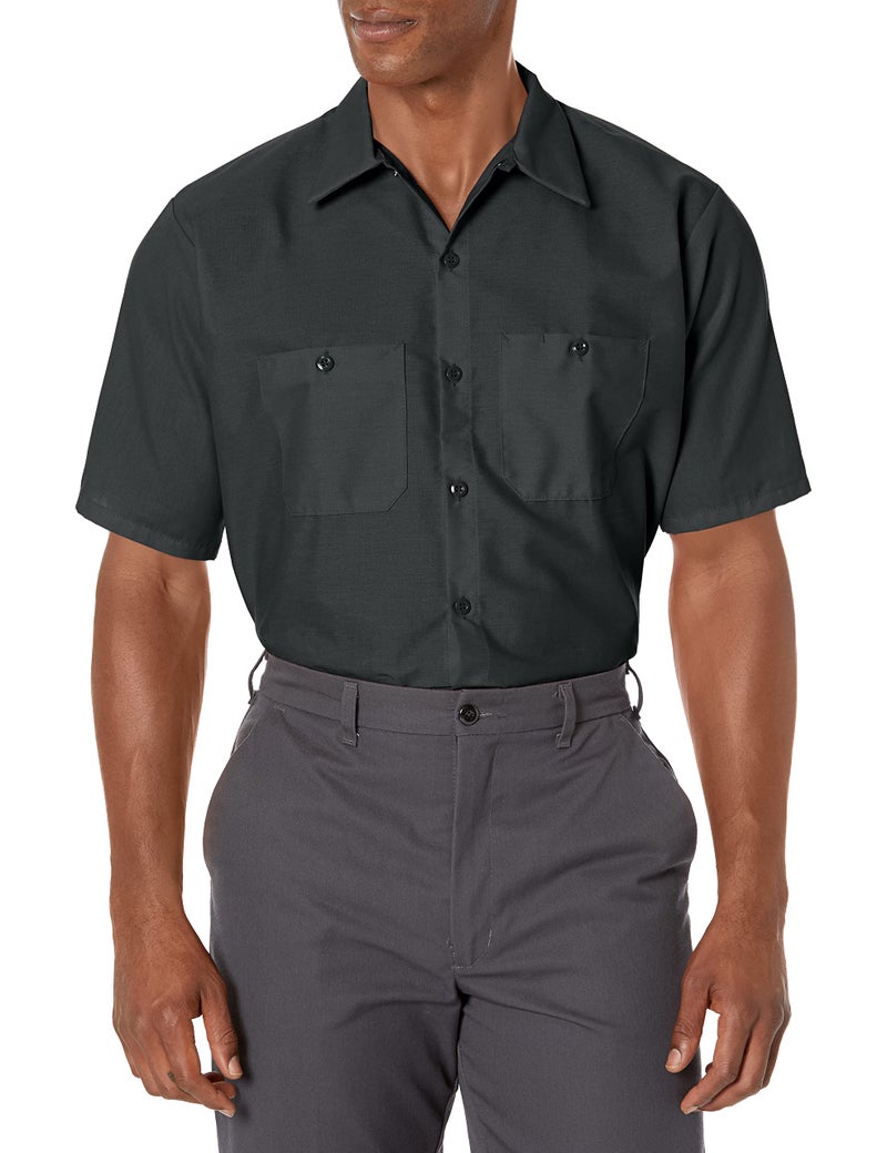 Red Kap Men's Standard Industrial Work Shirt, Regular Fit, Short Sleeve, Charcoal, X-Large - Image 2